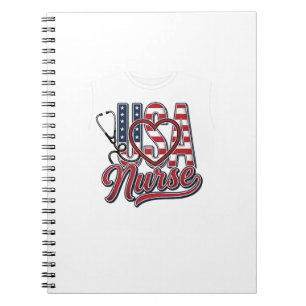 Patriotic Nurse USA Heart Stethoscope Shirt Design Notebook