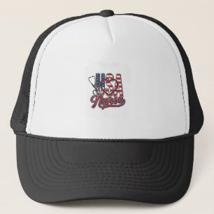 Patriotic Nurse USA Heart Stethoscope Shirt Design Trucker Hat