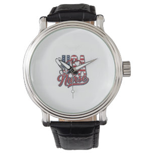 Patriotic Nurse USA Heart Stethoscope Shirt Design Watch