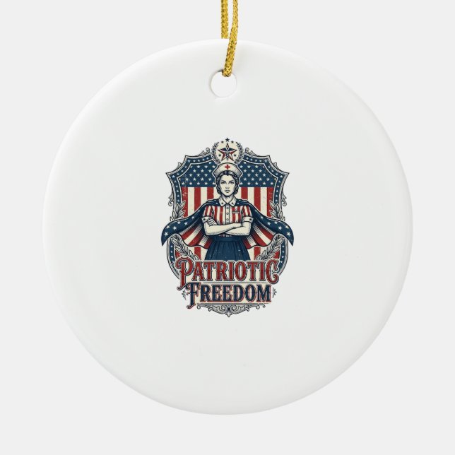 Patriotic Nurse Vector Graphic Tee_1 Ceramic Ornament (Front)