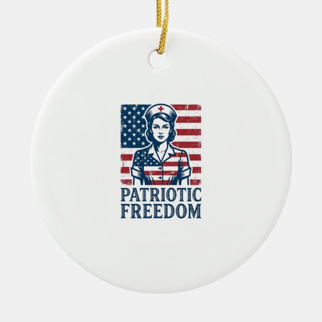 Patriotic Nurse Vector Graphic Tee Ceramic Ornament (Front)