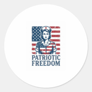 Patriotic Nurse Vector Graphic Tee Classic Round Sticker