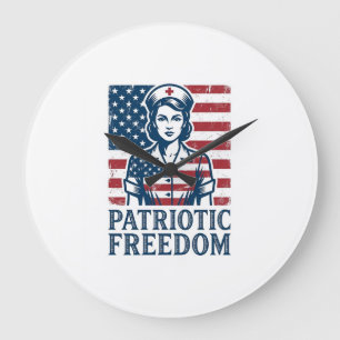 Patriotic Nurse Vector Graphic Tee Large Clock