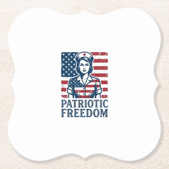 Patriotic Nurse Vector Graphic Tee Paper Coaster (Front)