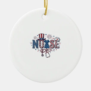 Patriotic Nurse Vintage Engraving Vector Design_1 Ceramic Ornament