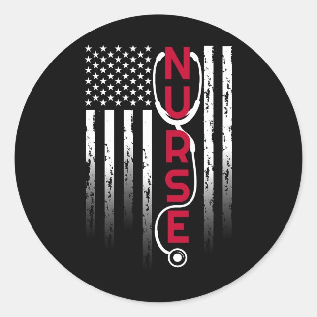 Patriotic Nurse With Flag Stethoscope For Rn  Classic Round Sticker (Front)