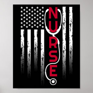 Patriotic Nurse With Flag Stethoscope For Rn Poster