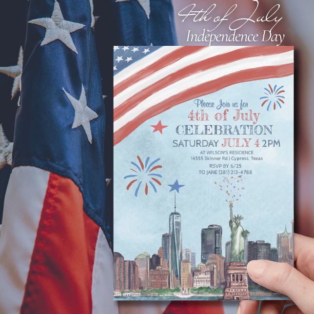 Patriotic NYC Skyline 4th of July Celebration  Invitation (Patriotic NYC Skyline 4th of July Celebration Invitatio)