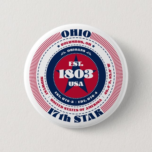 Patriotic Ohio Circle with State Details 6 Cm Round Badge (Front)