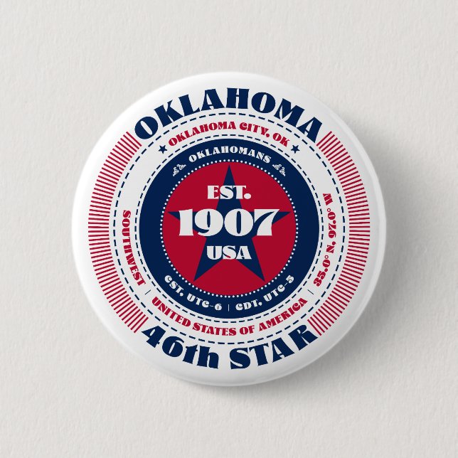 Patriotic Oklahoma Circle with State Details 6 Cm Round Badge (Front)