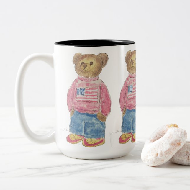 Patriotic Old Bear Two-Tone Coffee Mug (With Donut)