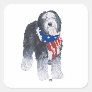 Patriotic Old English Sheepdog Square Sticker