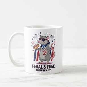 Patriotic Opossum Feral and Free 4th of July Indep Coffee Mug