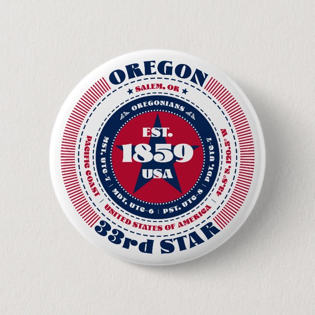 Patriotic Oregon Circle with State Details 6 Cm Round Badge (Front)