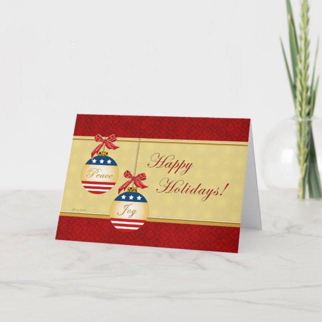 Patriotic Ornaments Happy Holidays Greeting Card (Front)