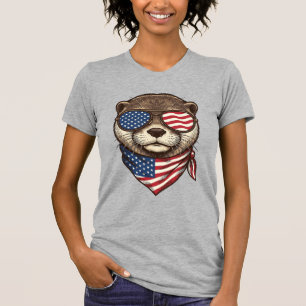 Patriotic Otter Vector Vintage Engraving Shirt Des