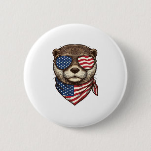 Patriotic Otter Vector Vintage Engraving Shirt Des 6 Cm Round Badge