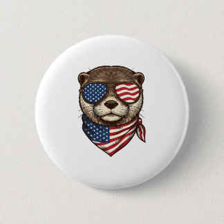 Patriotic Otter Vector Vintage Engraving Shirt Des 6 Cm Round Badge
