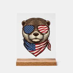 Patriotic Otter Vector Vintage Engraving Shirt Des Acrylic Sign