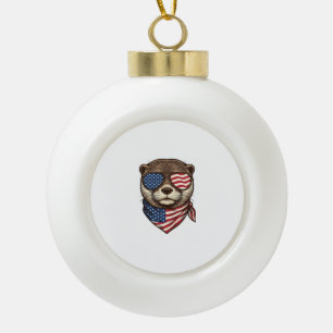 Patriotic Otter Vector Vintage Engraving Shirt Des Ceramic Ball Christmas Ornament