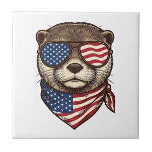 Patriotic Otter Vector Vintage Engraving Shirt Des Ceramic Tile