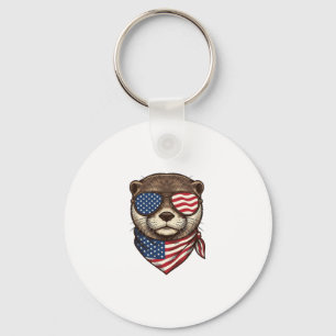Patriotic Otter Vector Vintage Engraving Shirt Des Key Ring