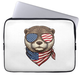 Patriotic Otter Vector Vintage Engraving Shirt Des Laptop Sleeve