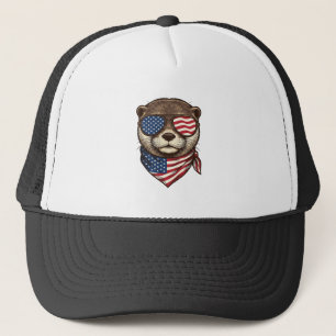 Patriotic Otter Vector Vintage Engraving Shirt Des Trucker Hat