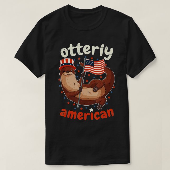 Patriotic Otterly American Flag 4th of July Otter  T-Shirt (Design Front)