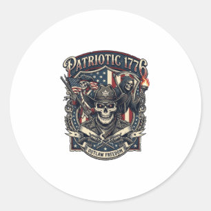 Patriotic Outlaw Skull Sheriff Dark Patriot Skelet Classic Round Sticker