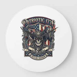 Patriotic Outlaw Skull Sheriff Dark Patriot Skelet Large Clock
