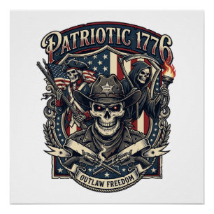 Patriotic Outlaw Skull Sheriff Dark Patriot Skelet Poster