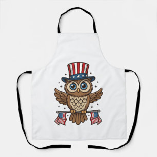 Patriotic Owl Vintage Engraving Graphic_1 Apron