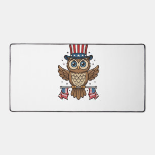 Patriotic Owl Vintage Engraving Graphic_1 Desk Mat