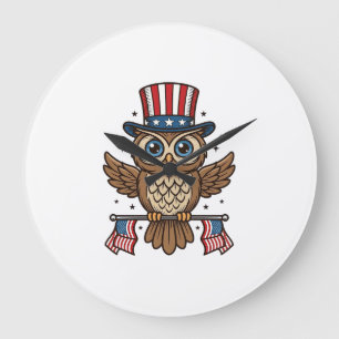 Patriotic Owl Vintage Engraving Graphic_1 Large Clock
