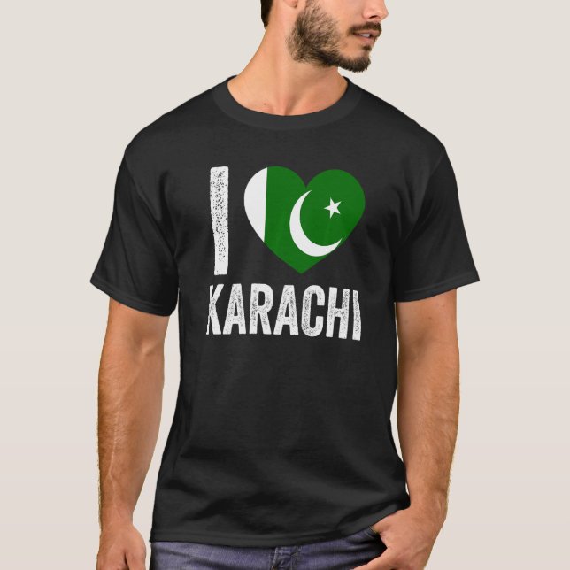 Patriotic Pakistani Pakistan Flag I Love Karachi T-Shirt (Front)