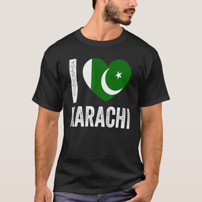 Patriotic Pakistani  Pakistan Flag  I Love Karachi T-Shirt (Front)