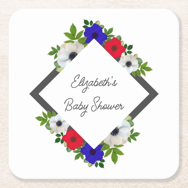 Patriotic Panda Anemone Baby Shower Square Paper Coaster (Front)