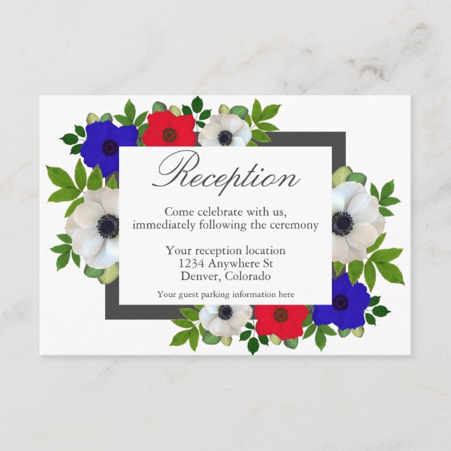 Patriotic Panda Anemone Wedding Reception Card (Front)