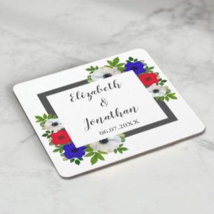 Patriotic Panda Anemone Wedding Square Paper Coaster