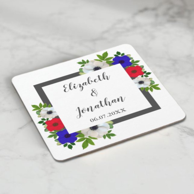 Patriotic Panda Anemone Wedding Square Paper Coaster (Creator Uploaded)