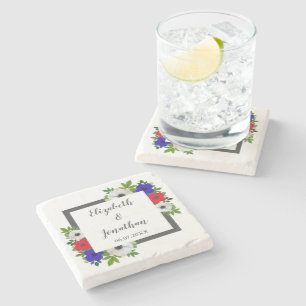 Patriotic Panda Anemone Wedding Stone Coaster