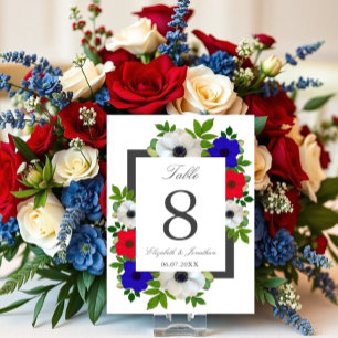 Patriotic Panda Anemone Wedding Table Number
