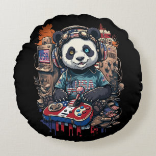 Patriotic Panda Musician USA Design Cute Panda Round Cushion