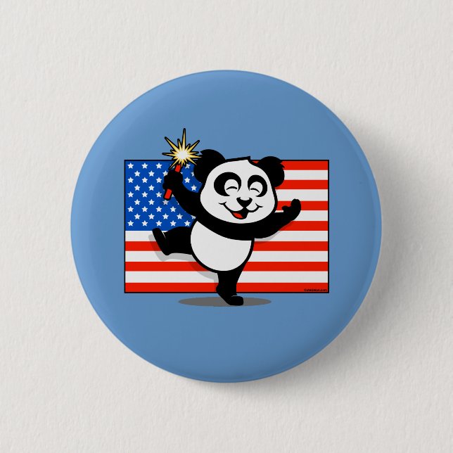 Patriotic Panda With American Flag 6 Cm Round Badge (Front)