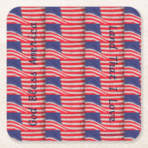 Patriotic Paper Coaster, American Flags Square Paper Coaster