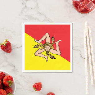 Patriotic paper napkins with flag of Sicily
