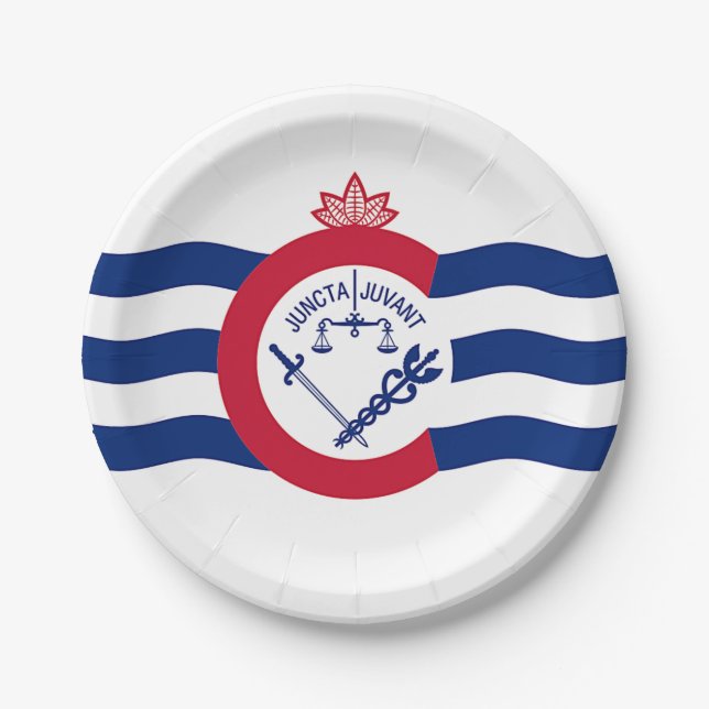 Patriotic paper plate with flag of Cincinnati. (Front)