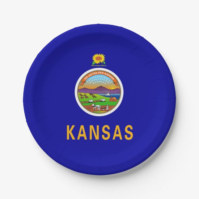Patriotic paper plate with flag of Kansas (Front)