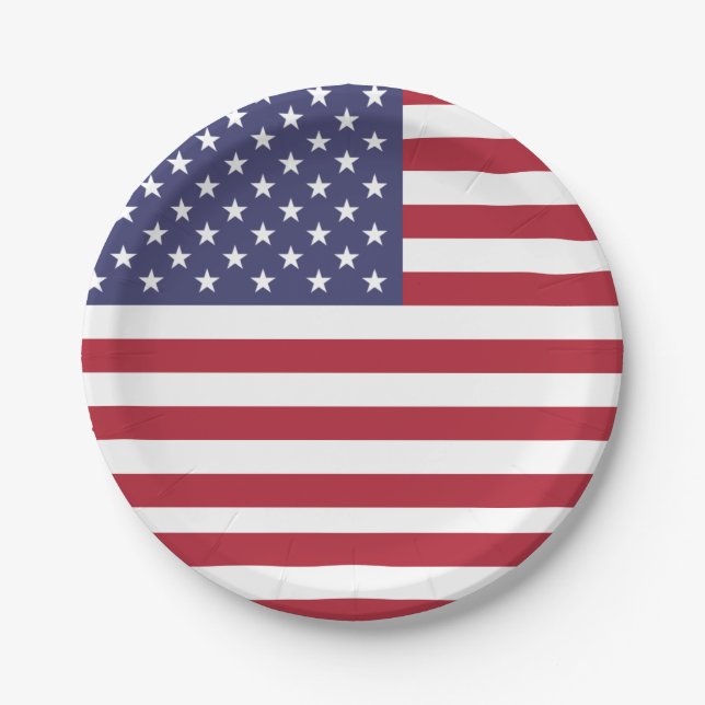 Patriotic paper plate with flag of USA. (Front)